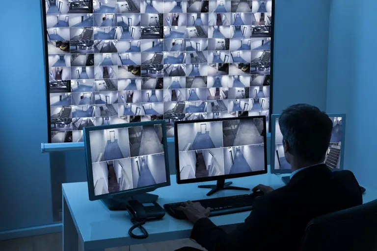 Rear View Man Control Room Monitoring